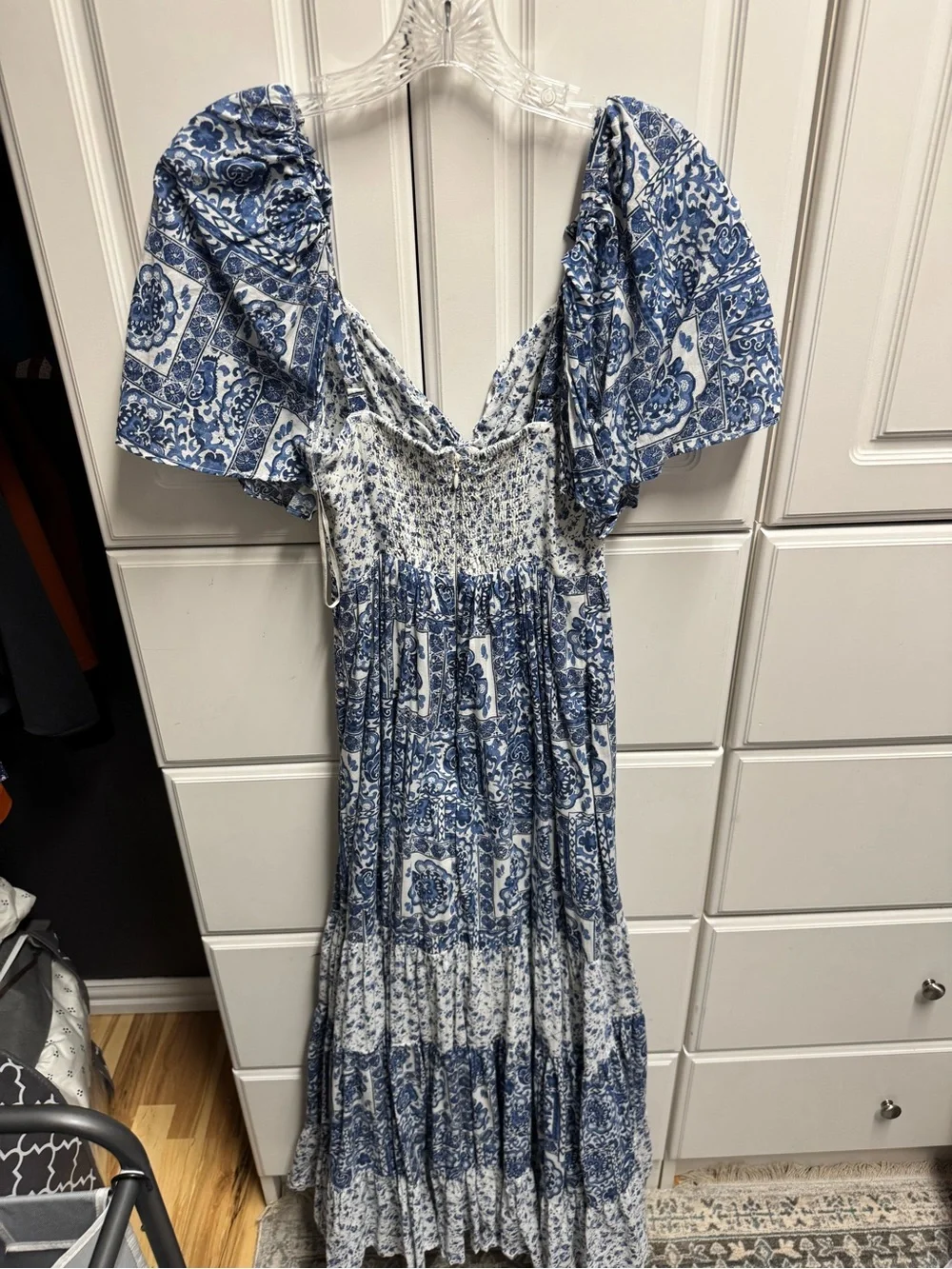 Abercrombie & Fitch Blue and White Paisley Tiered Maxi Dress